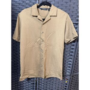 NWT Kenneth Cole New York Button Front Polo Shirt Tan Small Short Sleeve